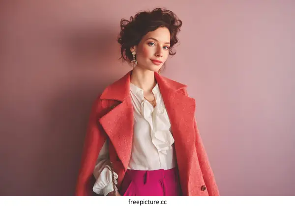 Fashionable Woman in a Coral Coat