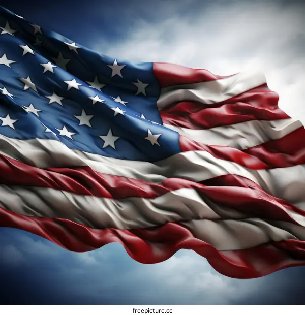 Waving American Flag Against a Blue Sky