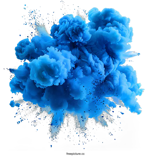 [Transparent Background PNG]Blue Ink Explosion on White Background