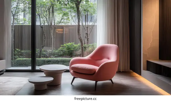Modern Living Room with Pink Armchair