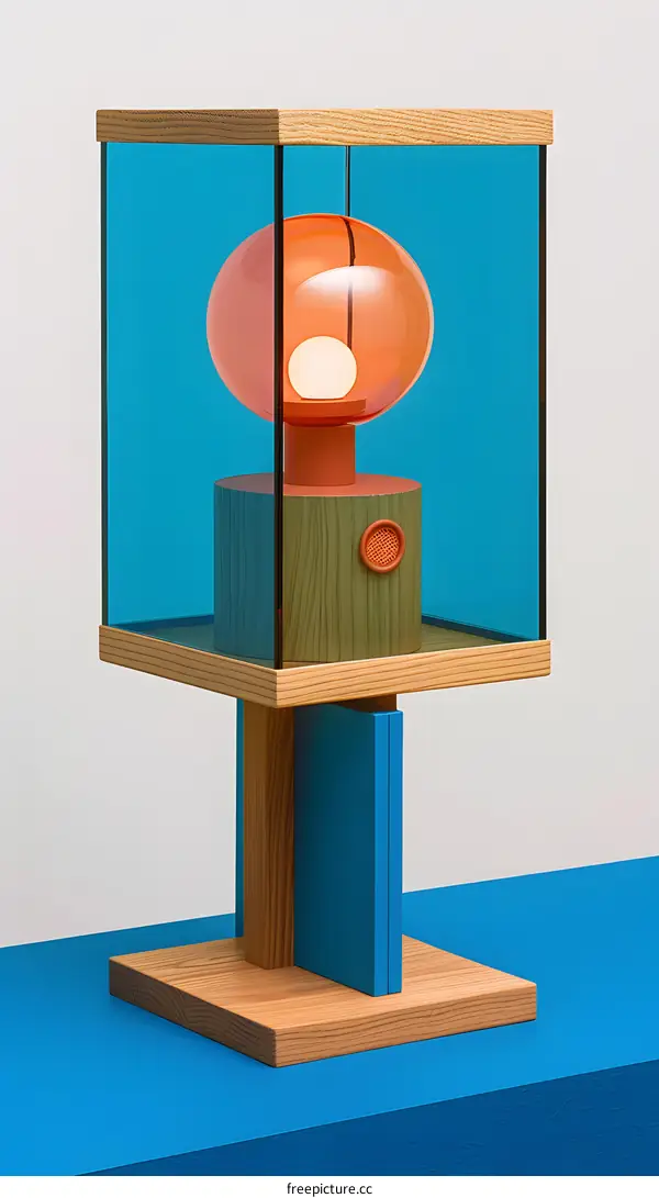 Wooden Table Lamp with Glass Shade