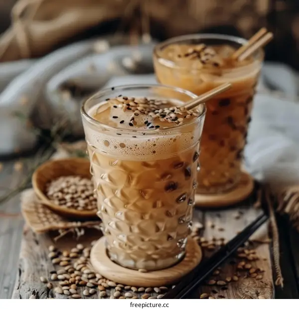 Iced coffee with sesame seeds