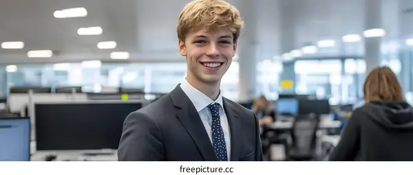 Smiling Businessman in Modern Office