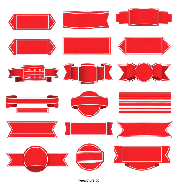 [Transparent Background PNG]Collection of Red Ribbons and Labels Design Elements