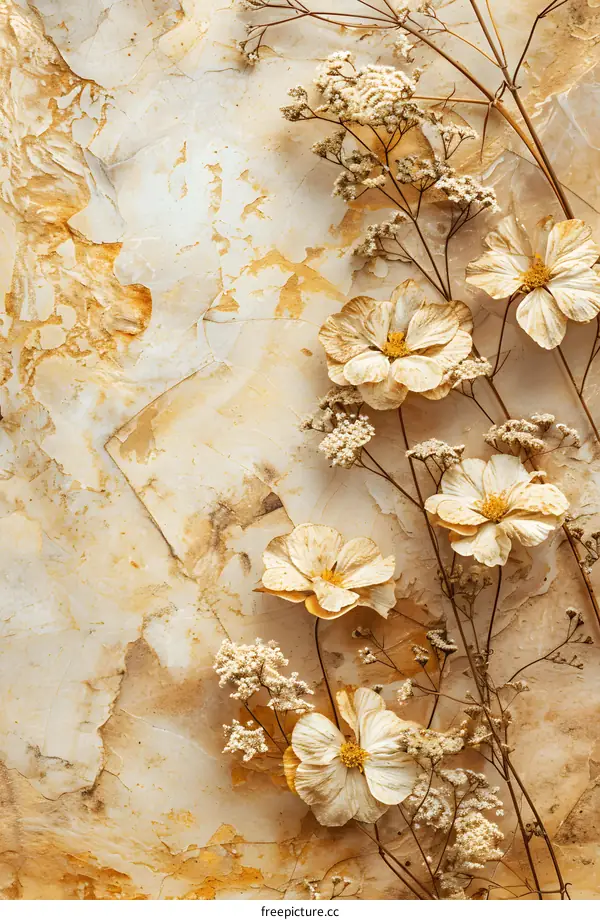 Dried Flowers On A Cracked Wall Background