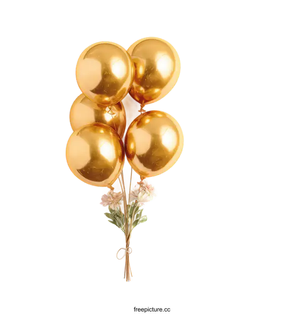 [Transparent Background PNG]Golden Balloons Bouquet with Flowers