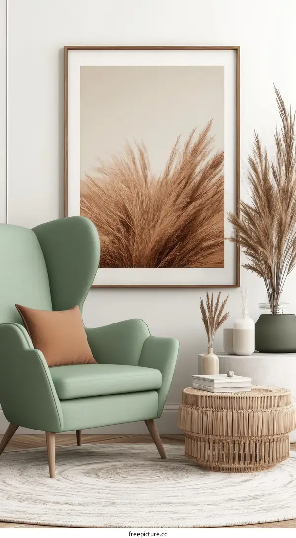 Bohemian Style Interior Design with Pampas Grass Artwork