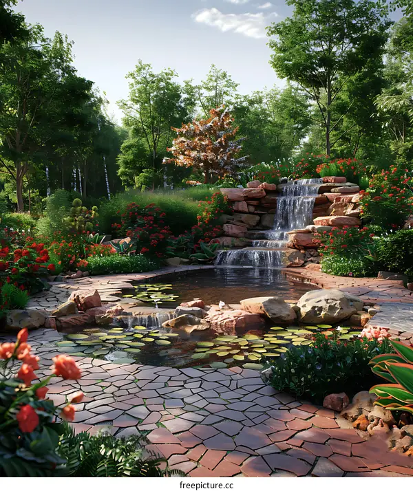 Landscape Design of Natural Waterfalls and Mountains