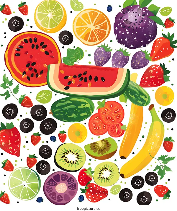 Colorful Fruit Pattern Background Illustration