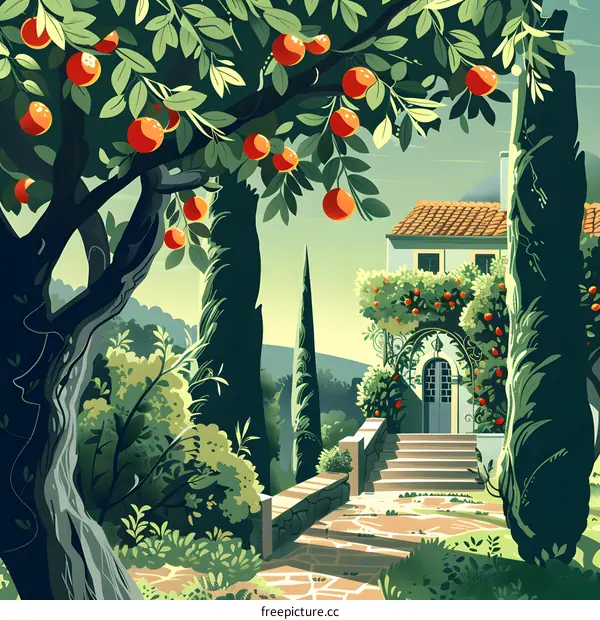 Orange Trees in a Green Garden