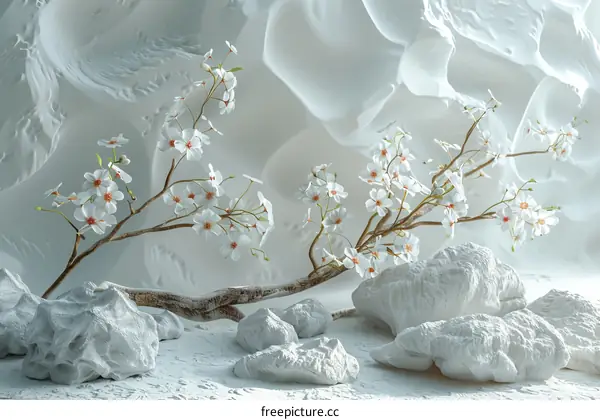 Delicate Spring Blossoms in a Monochromatic Wonderland