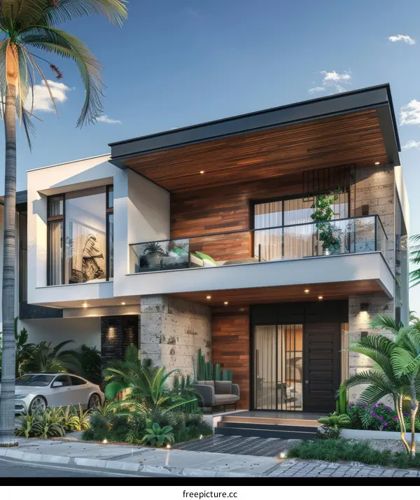 A modern two-story house with a beautiful exterior design
