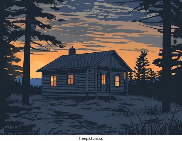 Cabin in the Woods at Sunset