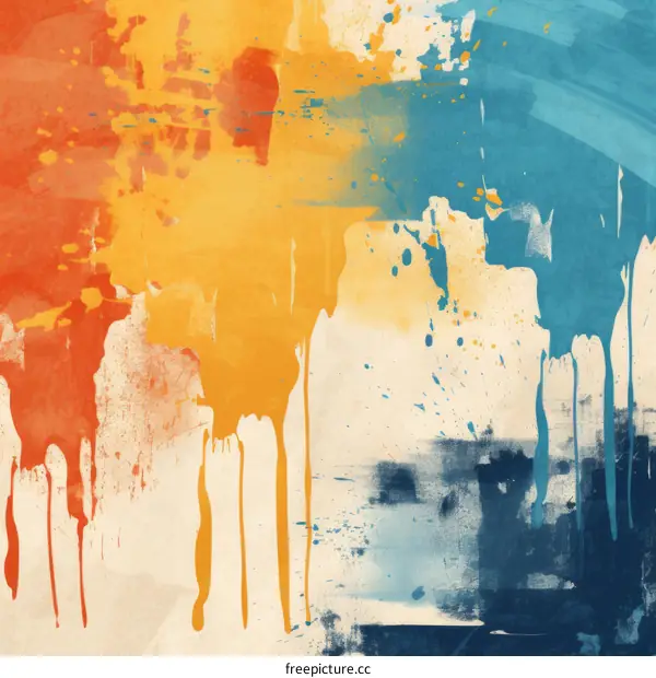 Colorful abstract painting with bright yellow orange blue and white colors