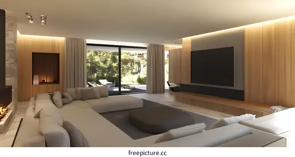 Modern Living Room with Minimalist Design and Large Windows