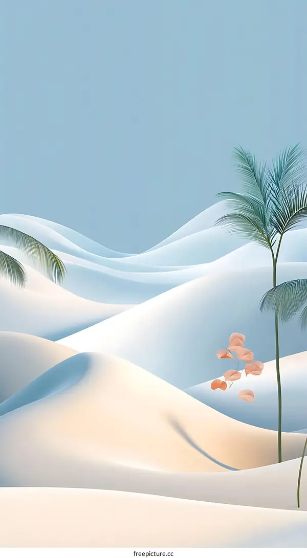 Abstract Minimalist Art with Palm Trees and Peach Colored Flowers