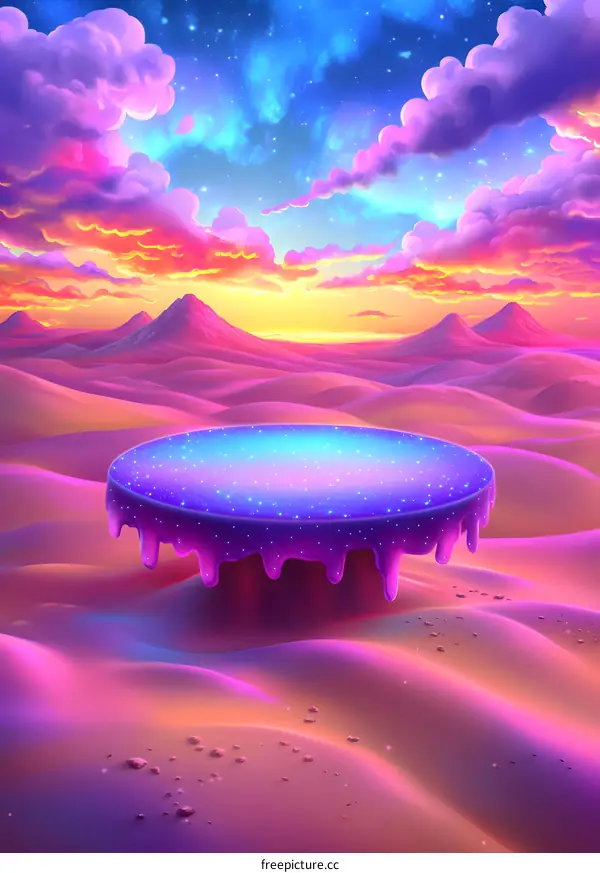 Fantasy Desert Landscape With Purple Dripping Platform