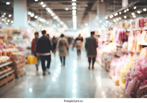 Blurred Supermarket Aisles with Shoppers
