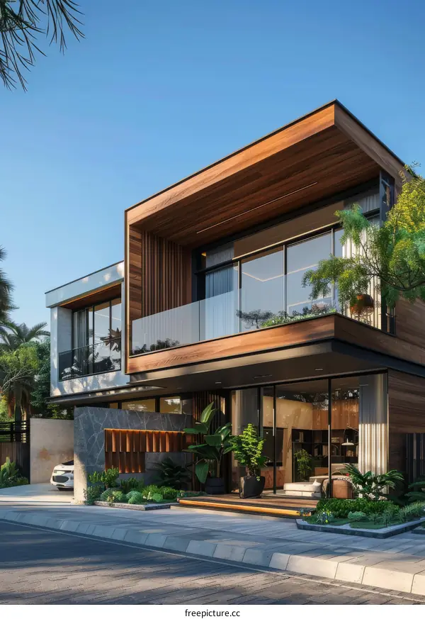 Modern house with palm trees