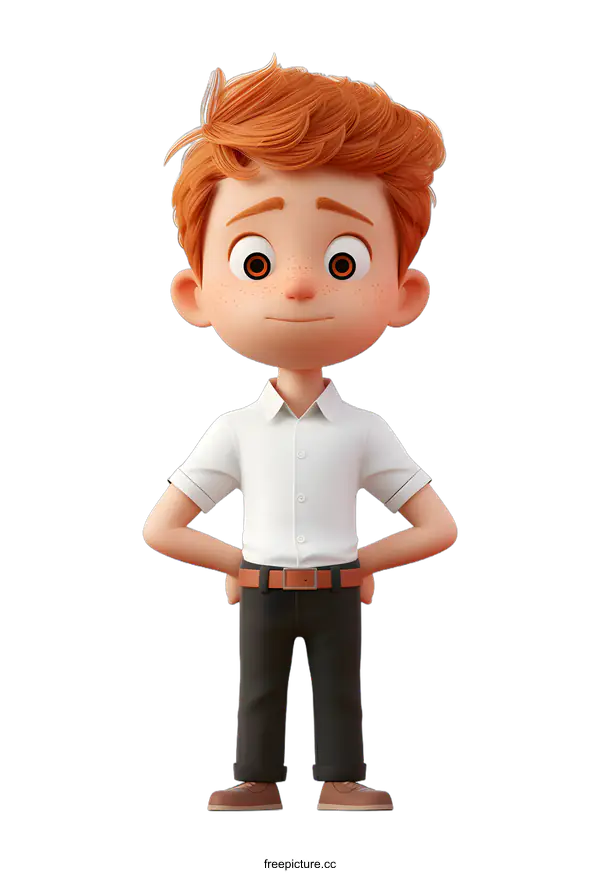[Transparent Background PNG]Confident Cartoon Boy with Hands on Hips