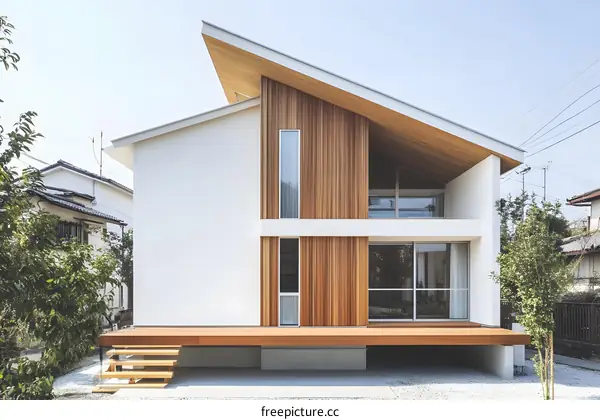 Modern Japanese Style Home with Wooden Exterior and Deck