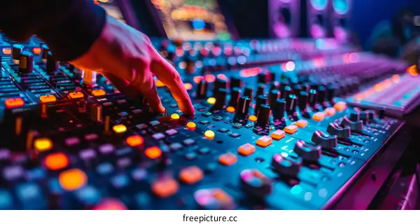Sound engineer at a mixing console in a recording studio