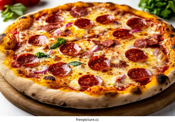 Delicious Pepperoni Pizza on Wooden Board