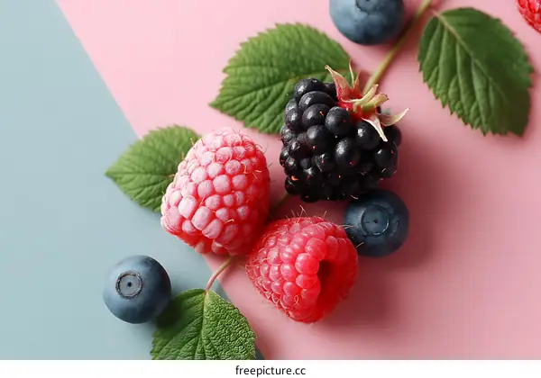 Fresh Berries Arrangement on a Dual-Color Background