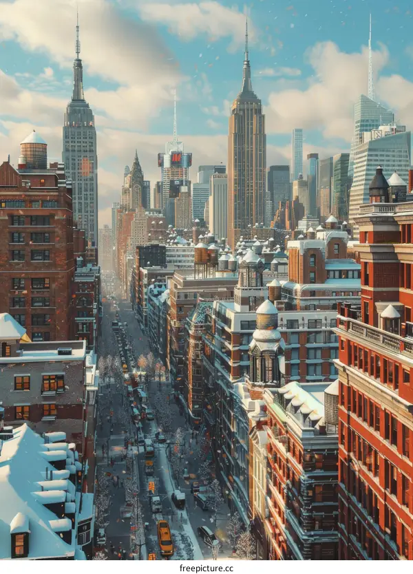Snowy Winter Day in New York City Skyline