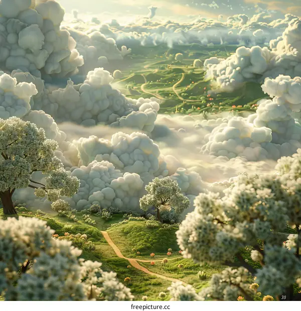 Spectacular Vista: Serene Countryside Amidst Clouds