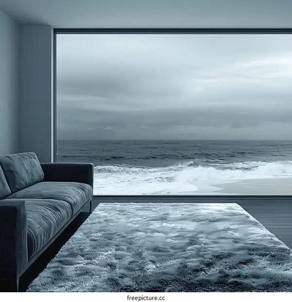Modern Minimalist Home Interior with Ocean View