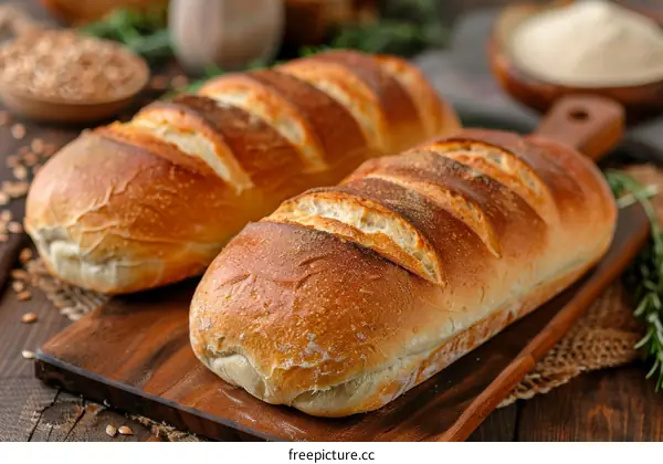 Loaf of bread on a wooden table