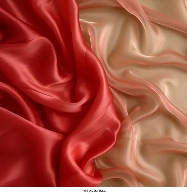 Red and gold silk fabric with a wavy pattern