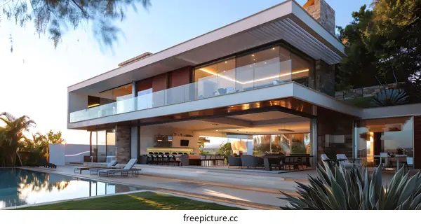 Modern Luxury Villa with Swimming Pool and Beautiful Landscape