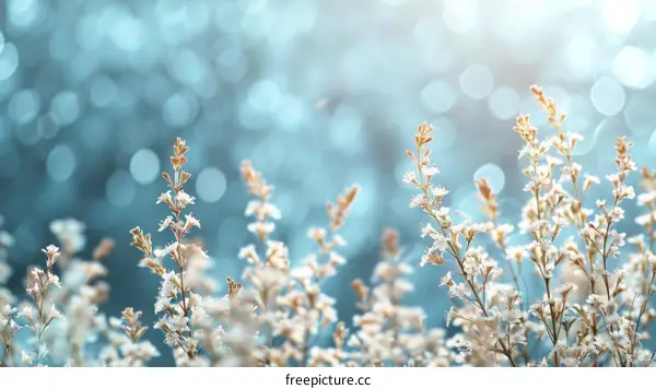 Delicate White Flowers in a Field with a Blue Background