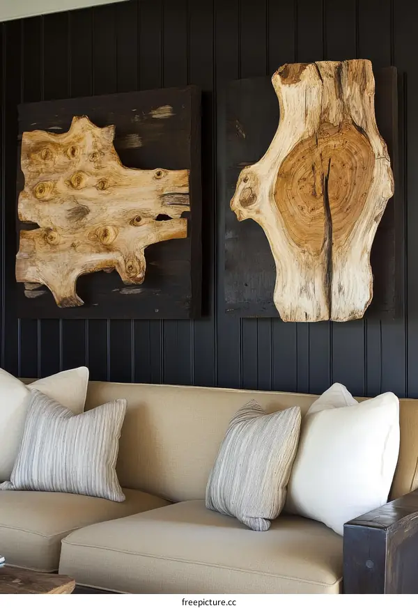 Rustic Wooden Wall Art Decor in a Living Room