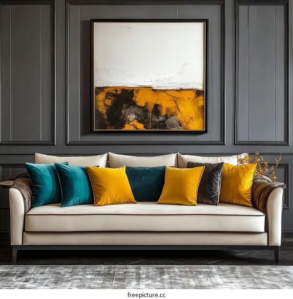 Elegant Living Room Sofa with Abstract Art