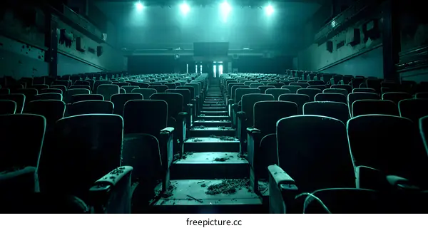 Empty Movie Theater Seats In An Abandoned Cinema