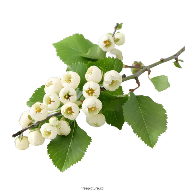 [Transparent Background PNG]A branch of white flowers and green leaves on a white background