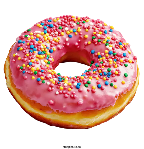 [Transparent Background PNG]Delicious Pink Glazed Donut with Colorful Sprinkles