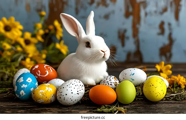 Easter Bunny with Colorful Eggs Festive Scene