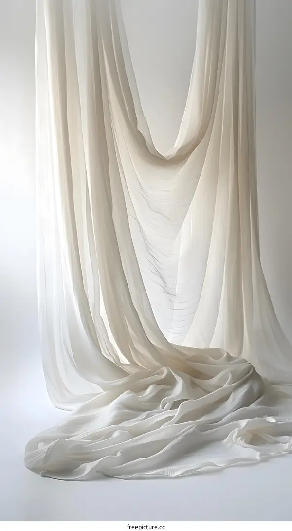 White Sheer Fabric Draped on a White Background