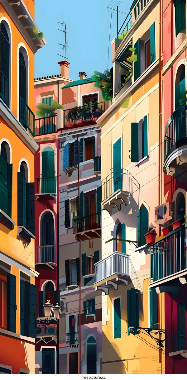 Colorful Buildings With Balconies In Italy