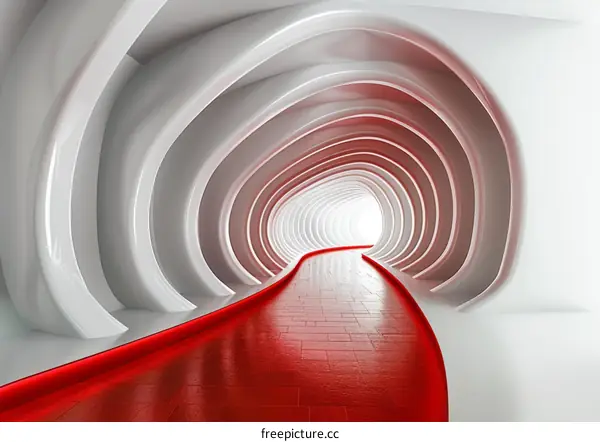 Glowing Red Path in Futuristic Tunnel