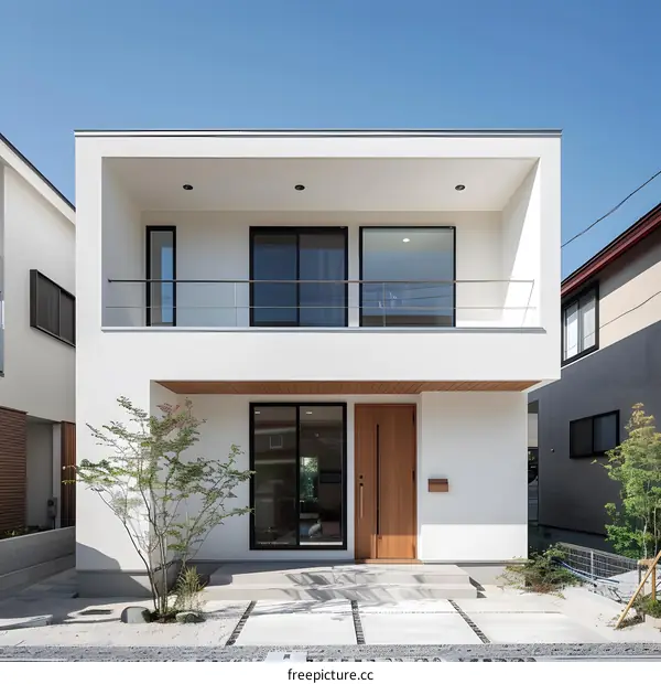 Modern White Two Story House with Balcony