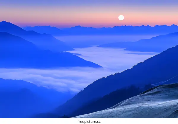 Mountain Range Landscape With Fog And Sun