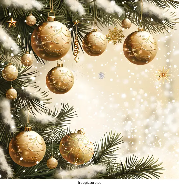 Christmas tree branch decorated with Christmas balls