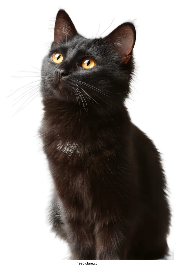 [Transparent Background PNG]Close-up Black Cat Portrait Against White Background