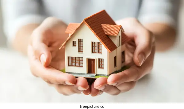 Model House Held in Hands Represents Ownership and Home Sweet Home