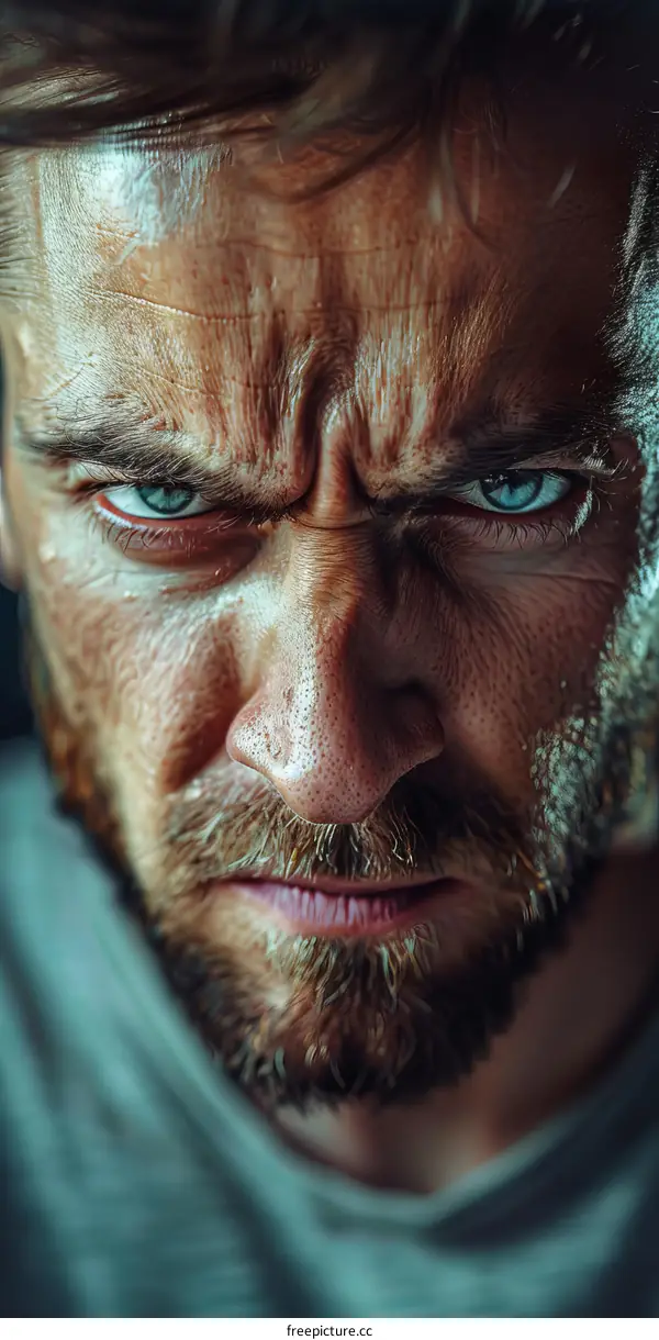 Close-up Portrait of a Man with Intense Expression